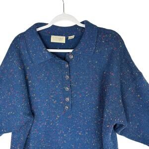 Vintage Stefano Confetti Knit Polo Sweater Henley Womens Size OSFA Blue‎ 90s